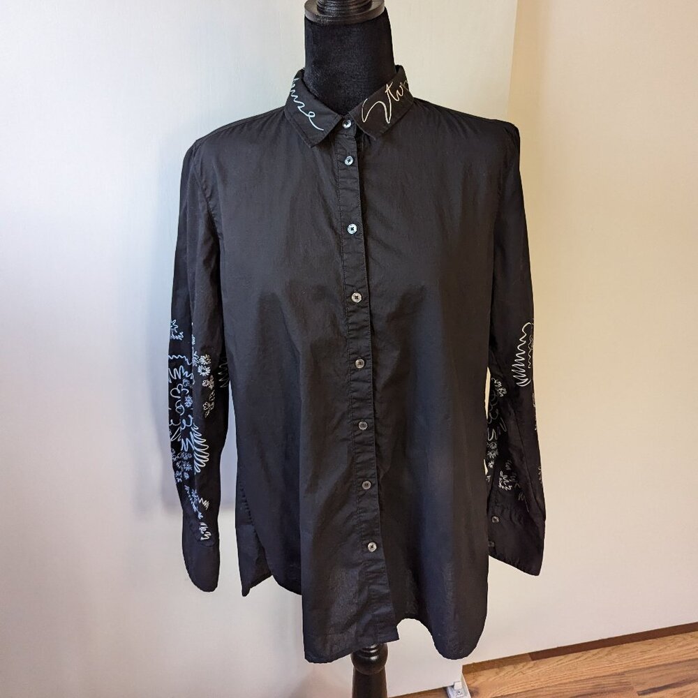 Desigual black button  shirt with printed sleeves